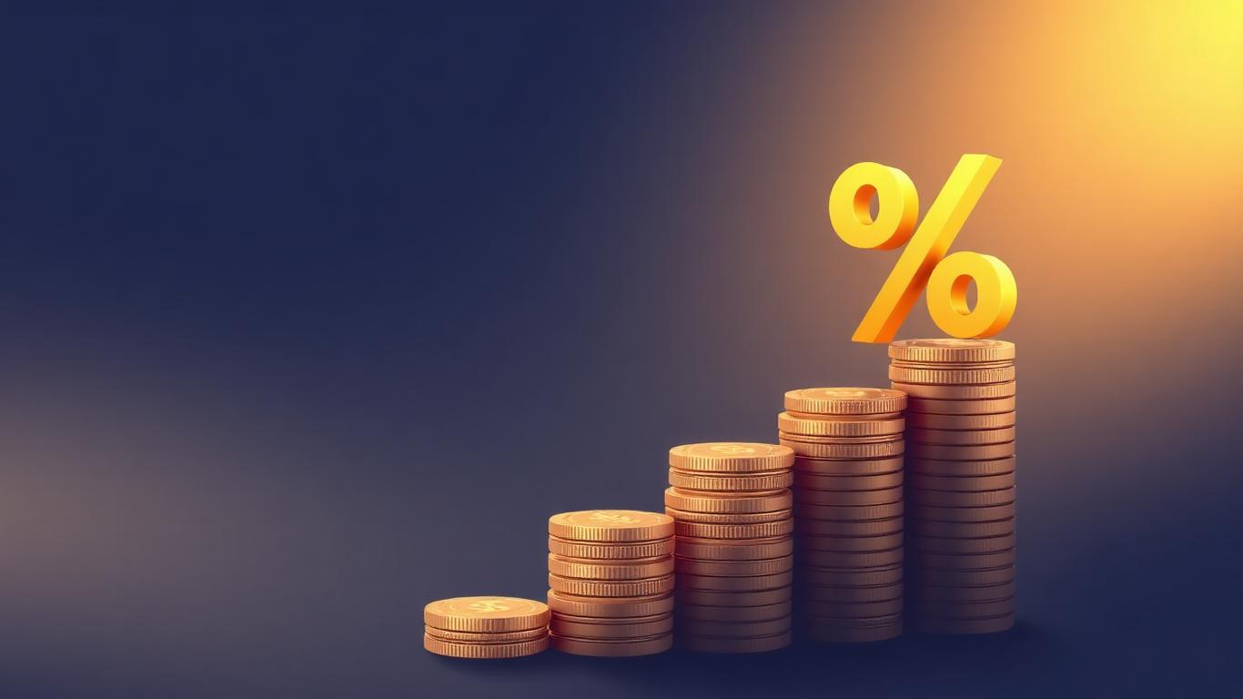 Percent symbol and stacked coins