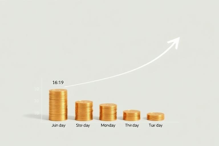 Daily forex compounding showing stacked coins growing over days