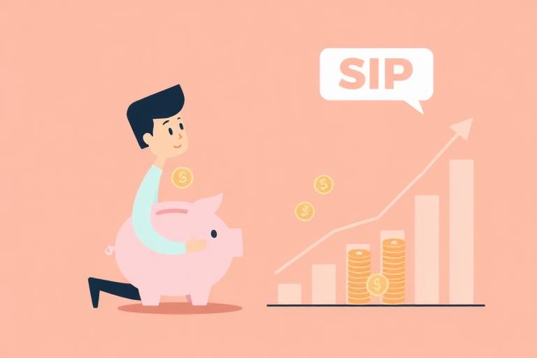 Person starting SIP investing with piggy bank and growth chart