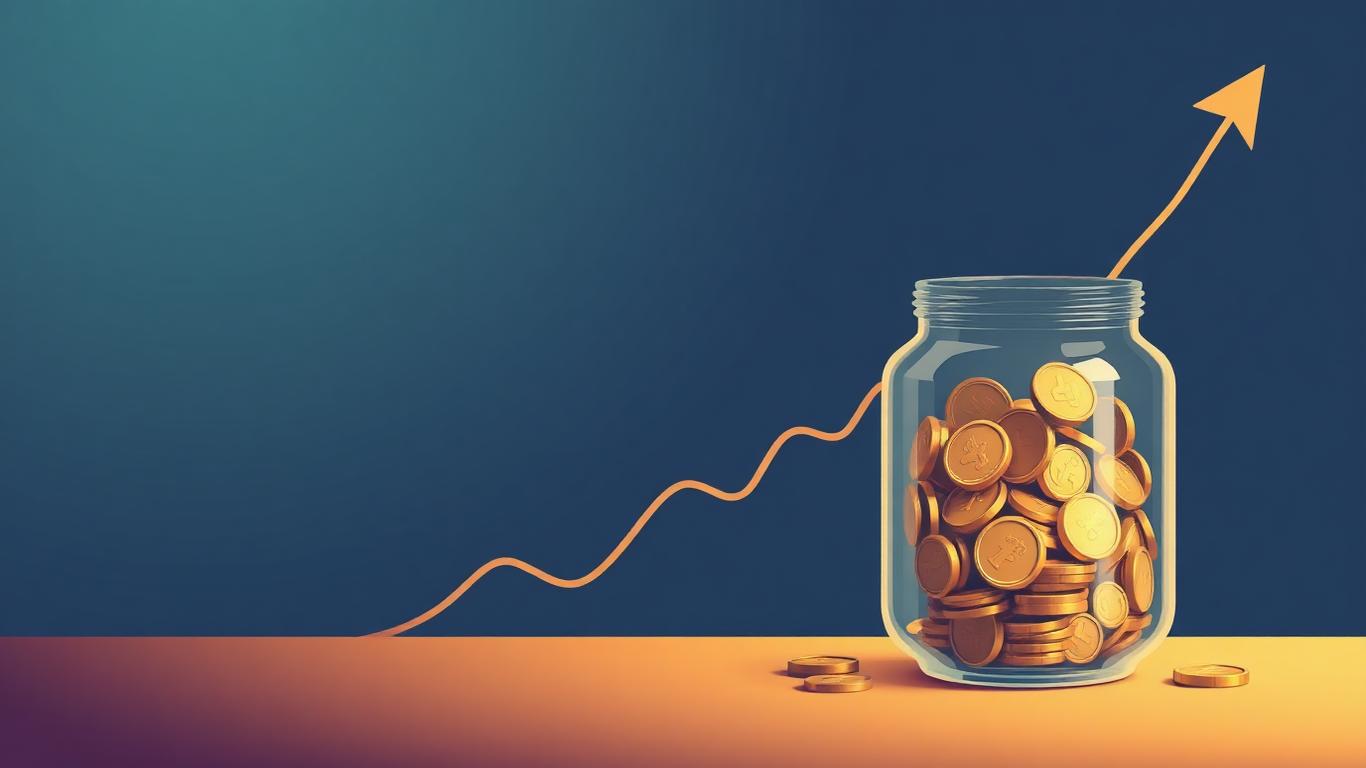 Jar of coins with a rising growth line